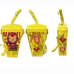 Iron Man Marvel Kids Yellow Plastic Portable Water Bottle Shoulder Strap 16 oz